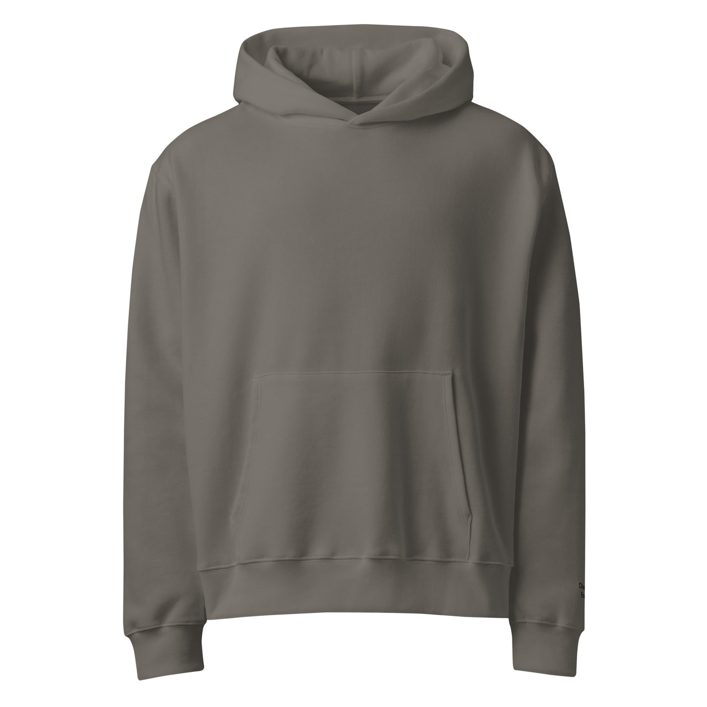 Front view of asphalt pullover hoodie with hood and kangaroo pocket