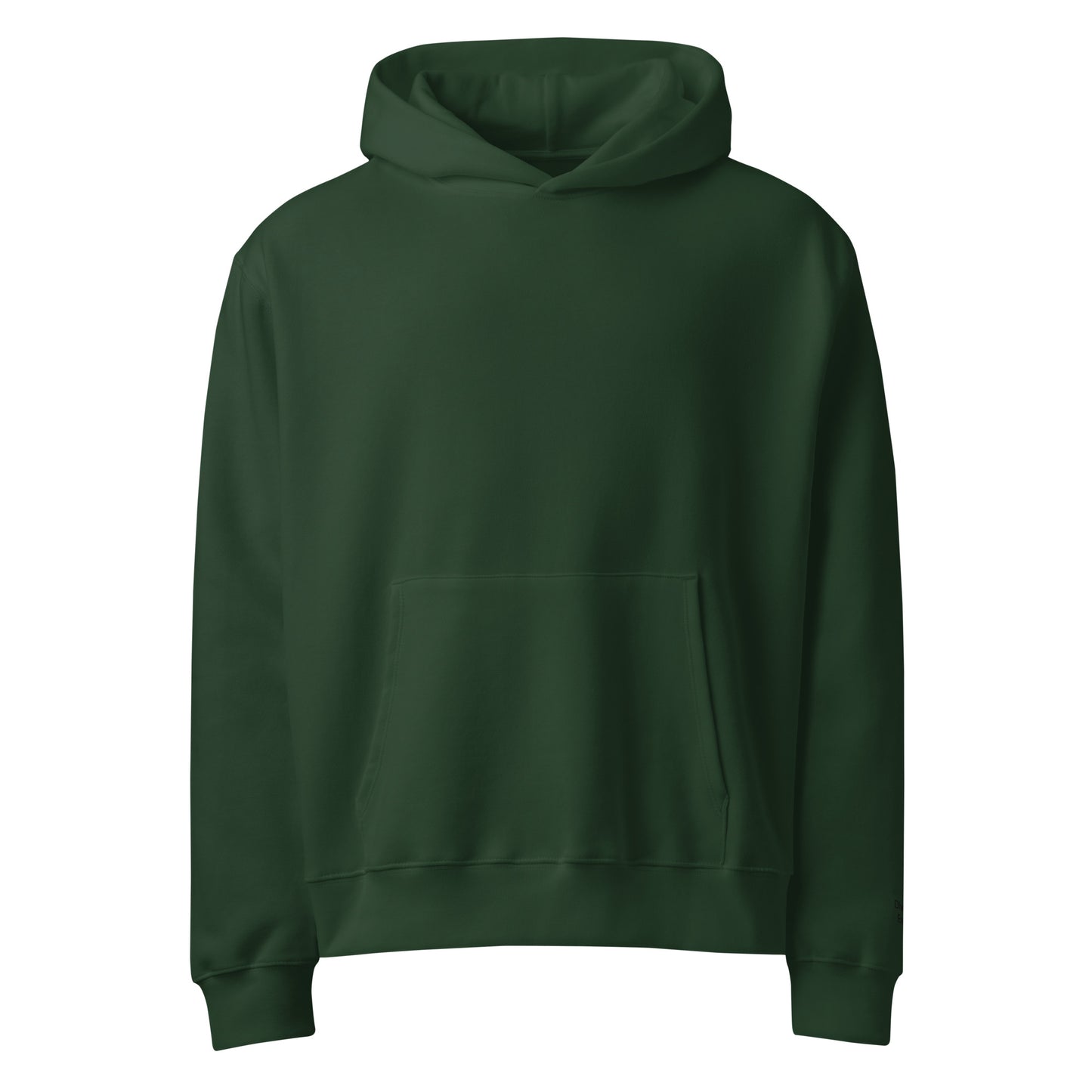 Front view of green pullover hoodie with hood and kangaroo pocket