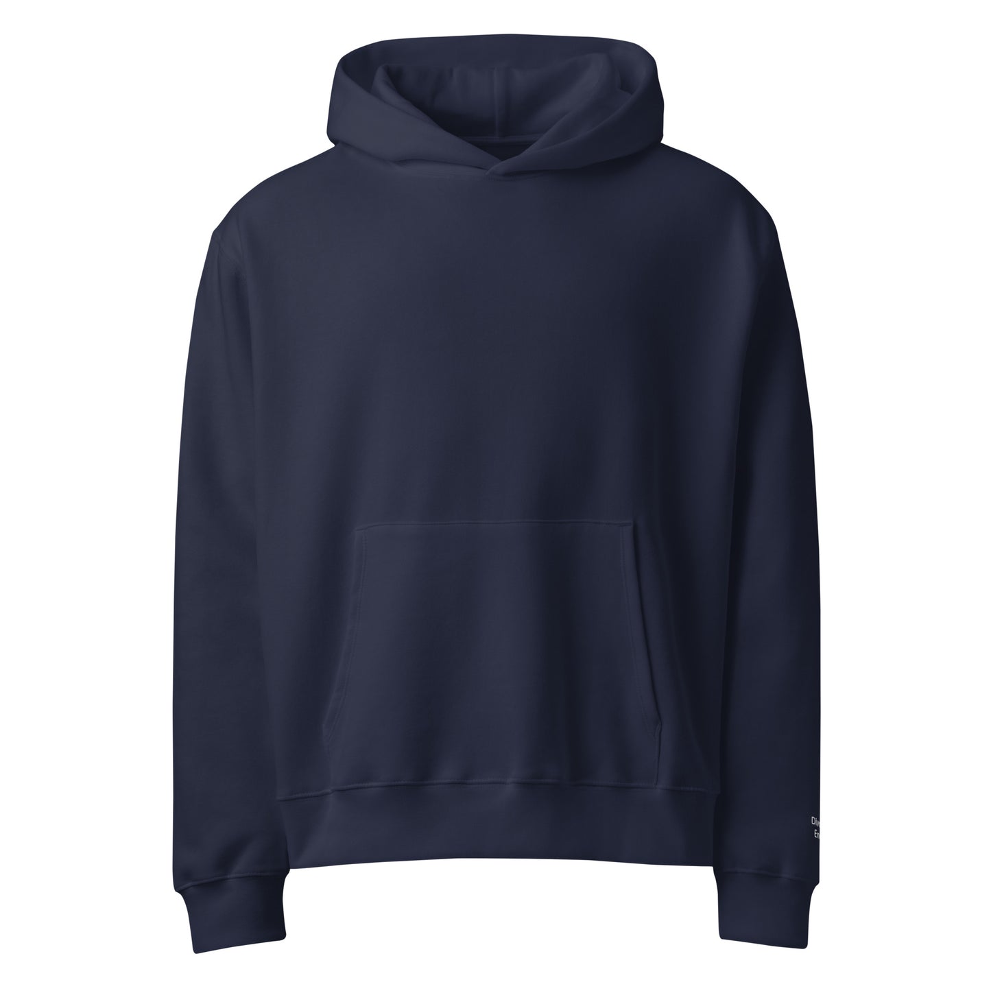 Front view of blue pullover hoodie with hood and kangaroo pocket